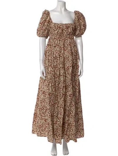Pre-owned Matteau Printed Long Dress In Brown