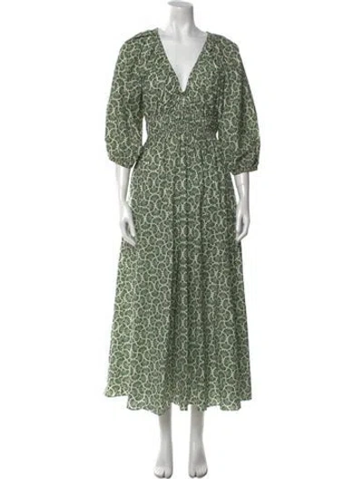 Pre-owned Matteau Printed Long Dress In Green