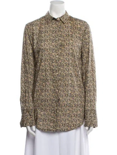 Pre-owned Matteau Printed Long Sleeve Button-up Top In Brown