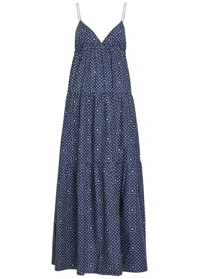 Matteau Printed Tiered Cotton-poplin Midi Sundress In Blue