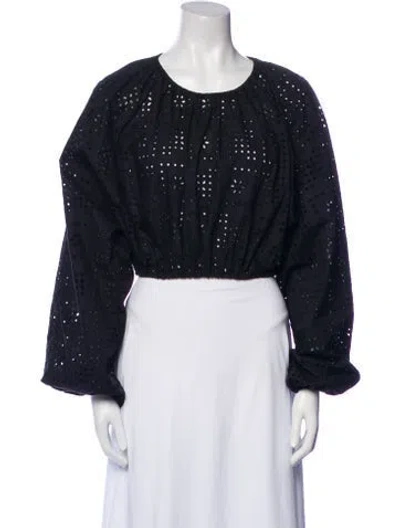 Pre-owned Matteau Scoop Neck Long Sleeve Crop Top In Black