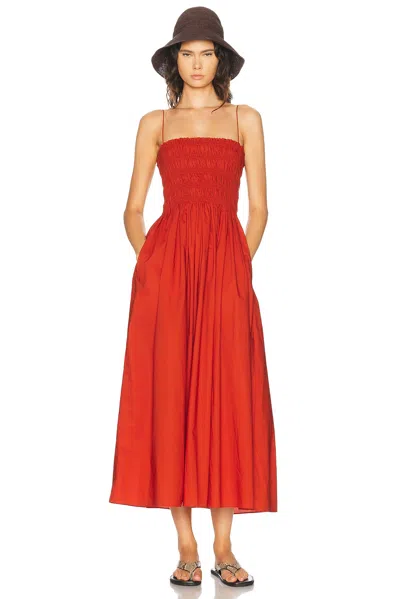Matteau Shirred Organic Cotton-poplin Mini Dress In Red