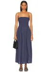 Matteau Shirred Organic Cotton Midi Dress In Blue