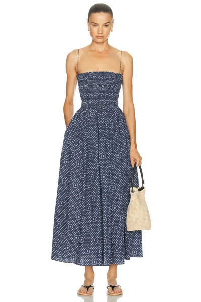 Matteau Shirred Drop Waist Geometric-print Maxi Dress In Blue