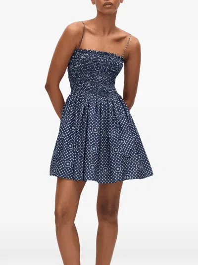 Matteau Shirred Bodice Geometric-print Mini Dress In Blue