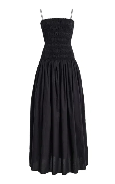 Matteau Shirred Cotton Drop-waist Maxi Dress In Black