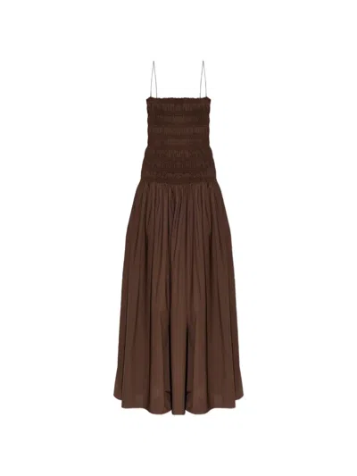 Matteau Shirred Drop-waist Maxi Dress In Brown