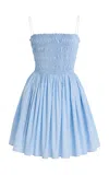 Matteau Shirred Organic Cotton Mini Dress In Blue