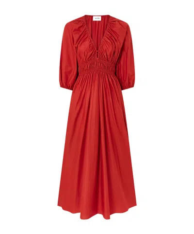 Matteau Shirred Organic Cotton-poplin Maxi Dress In Red