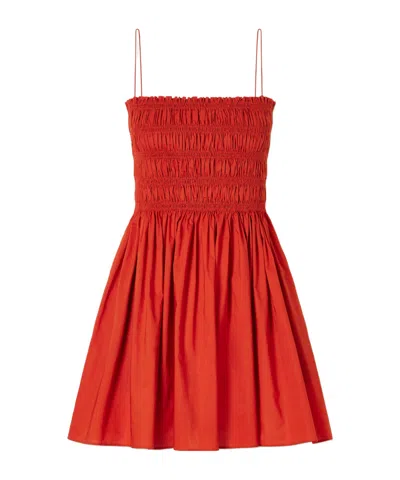 Matteau Shirred-bodice Spaghetti-straps Cotton Mini Dress In Red