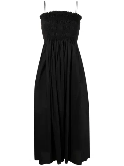 Matteau Shirred-panel Poplin Midi Dress In Black