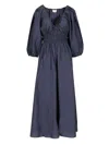 Matteau Shirred Plunge Button Dress Dresses Blue