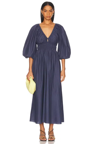 MATTEAU SHIRRED PLUNGE BUTTON DRESS