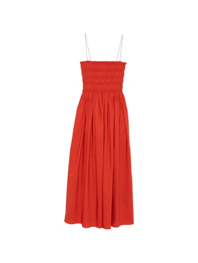 Matteau Shirred Spaghetti-straps Cotton Maxi Dress In Red