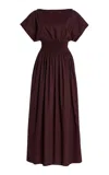 Matteau Shirred-waist Cotton Midi Dress In Burgundy
