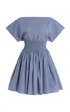 Matteau Shirred-waist Cotton Mini Dress In Blue