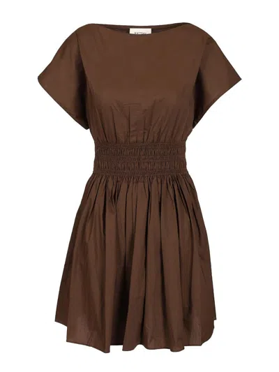 Matteau Shirred Waist Mini Dress In Brown