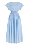 Matteau Shirred-waist Organic Cotton Midi Dress In Blue