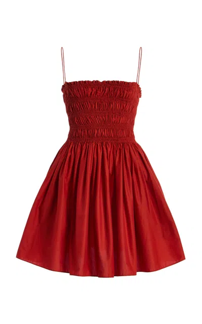 Matteau Shirred-bodice Cotton Mini Dress In Red