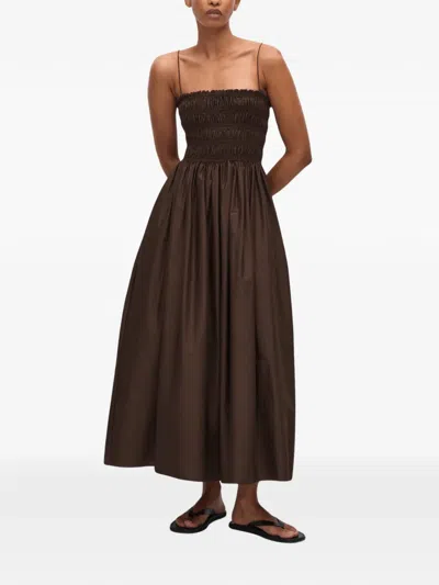 Matteau Shirred-bodice Midi Dress In Brown