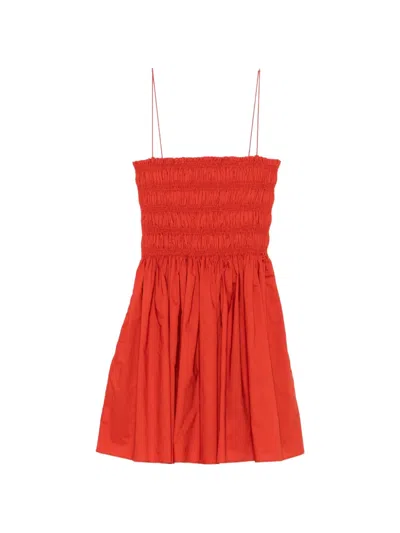 Matteau Shirred-bodice Spaghetti-straps Cotton Mini Dress In Red
