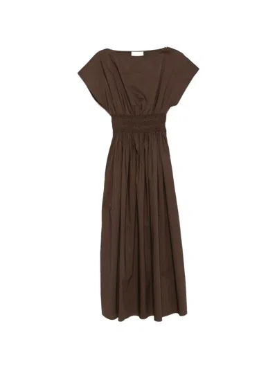Matteau Shirred Organic Cotton-poplin Maxi Dress In Blue