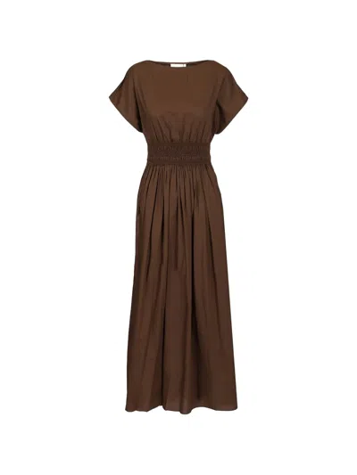 Matteau Shirred-waist Midi Dress In Brown