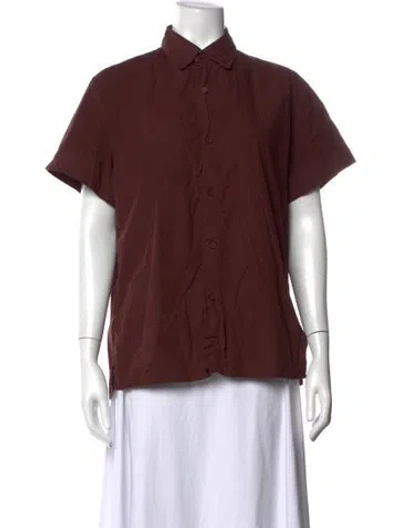 Pre-owned Matteau Short Sleeve Button-up Top In Brown/burgundy