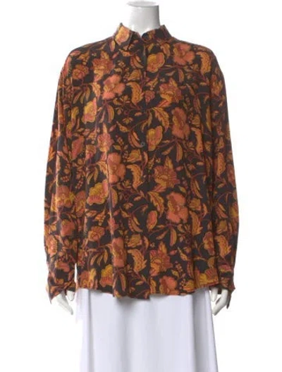 Pre-owned Matteau Silk Floral Print Blouse In Black