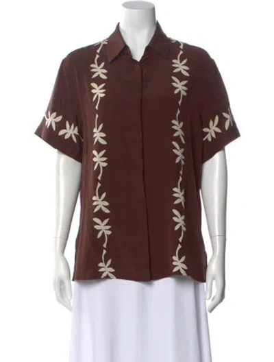 Pre-owned Matteau Silk Floral Print Blouse In Brown