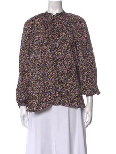 Pre-owned Matteau Silk Floral Print Blouse In Purple