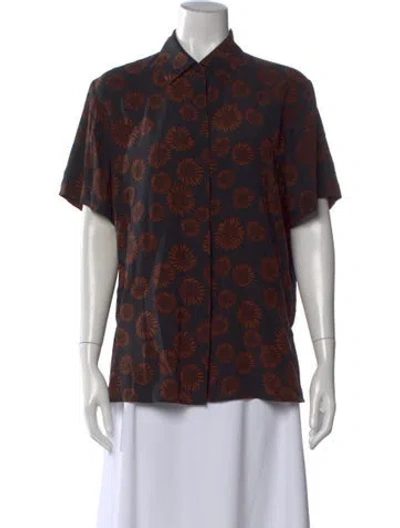 Pre-owned Matteau Silk Floral Print Button-up Top In Black