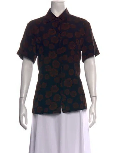 Pre-owned Matteau Silk Floral Print Button-up Top In Black