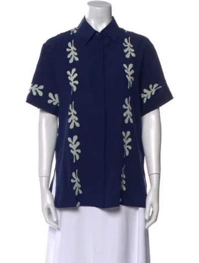 Pre-owned Matteau Silk Floral Print Button-up Top In Blue