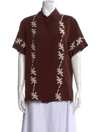 Pre-owned Matteau Silk Floral Print Button-up Top In Brown
