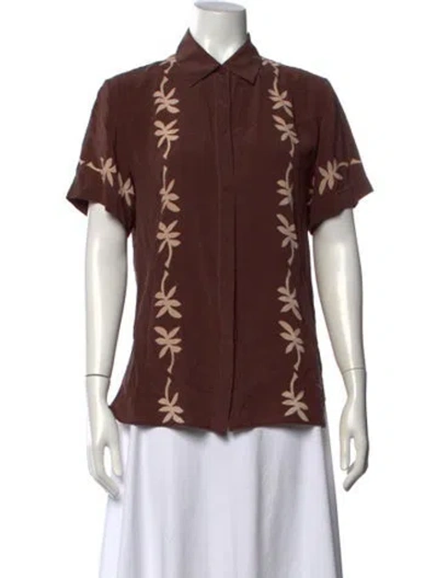 Pre-owned Matteau Silk Floral Print Button-up Top In Brown