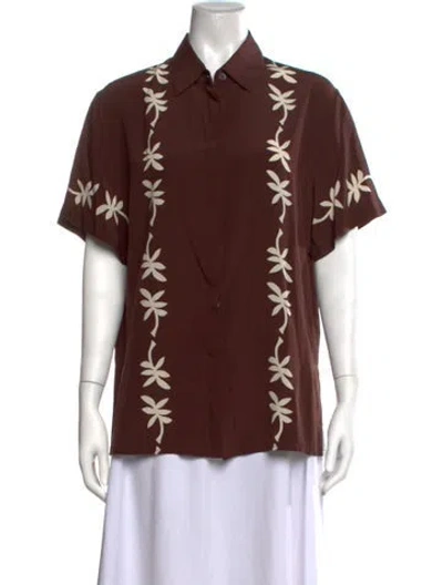 Pre-owned Matteau Silk Floral Print Button-up Top In Brown