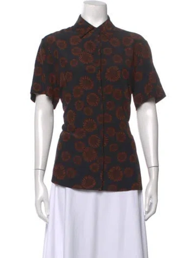 Pre-owned Matteau Silk Floral Print Button-up Top In Brown