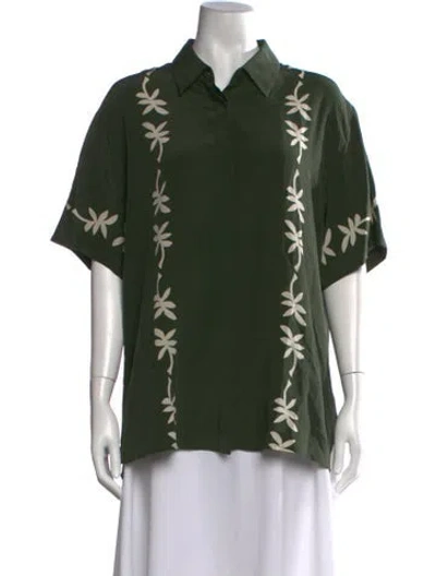 Pre-owned Matteau Silk Floral Print Button-up Top In Green
