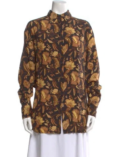 Pre-owned Matteau Silk Floral Print Button-up Top In Neutral