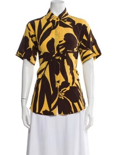 Pre-owned Matteau Silk Floral Print Button-up Top In Yellow