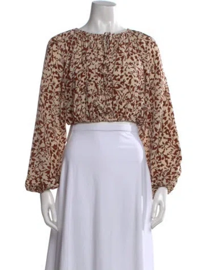 Pre-owned Matteau Silk Floral Print Crop Top In Brown