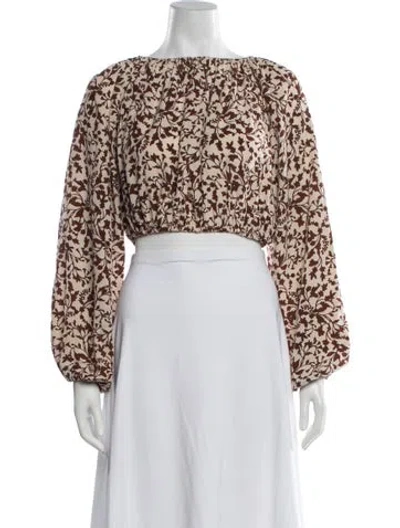 Pre-owned Matteau Silk Floral Print Crop Top In Brown