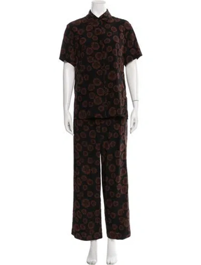 Pre-owned Matteau Silk Floral Print Pant Set In Brown