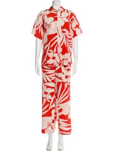 Pre-owned Matteau Silk Floral Print Pant Set In Orange