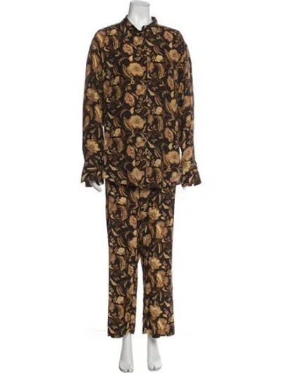 Pre-owned Matteau Silk Floral Print Set In Black