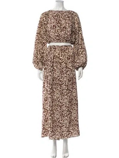 Pre-owned Matteau Silk Floral Print Skirt Set In Neutrals
