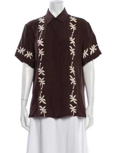Pre-owned Matteau Silk Floral Print Top In Brown