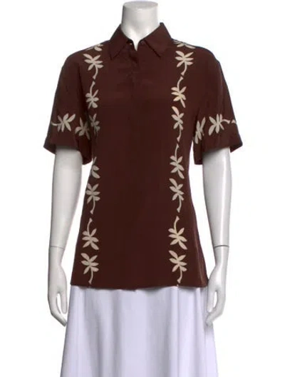 Pre-owned Matteau Silk Floral Print Top In Brown
