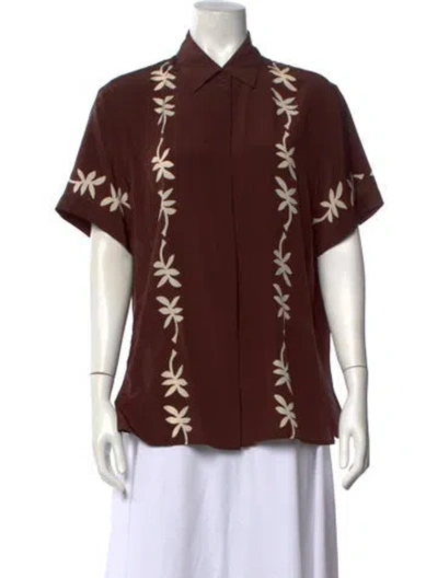 Pre-owned Matteau Silk Floral Print Top In Brown